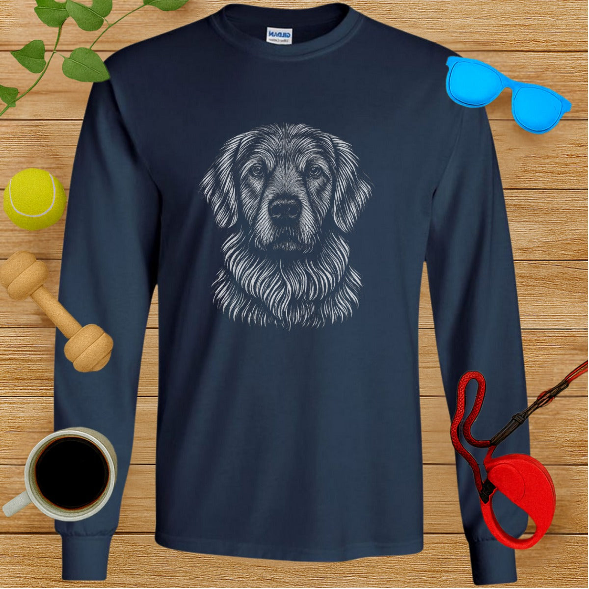 Long Sleeve Shirt Featuring Dog Face Drawing