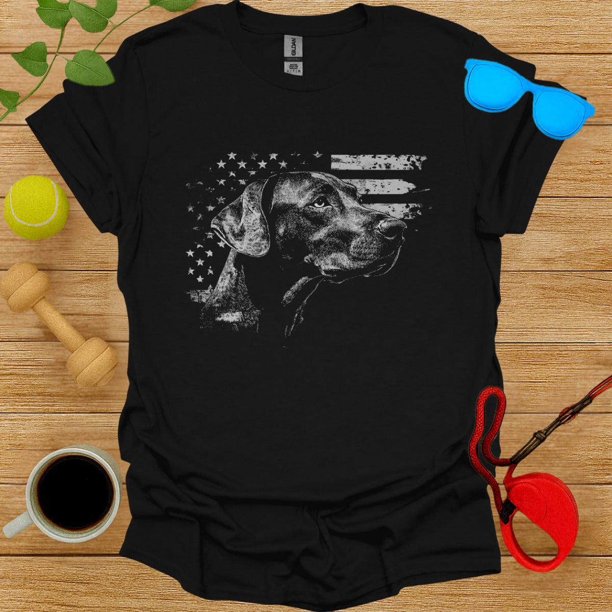 Patriotic Dog with American Flag T-shirt Product