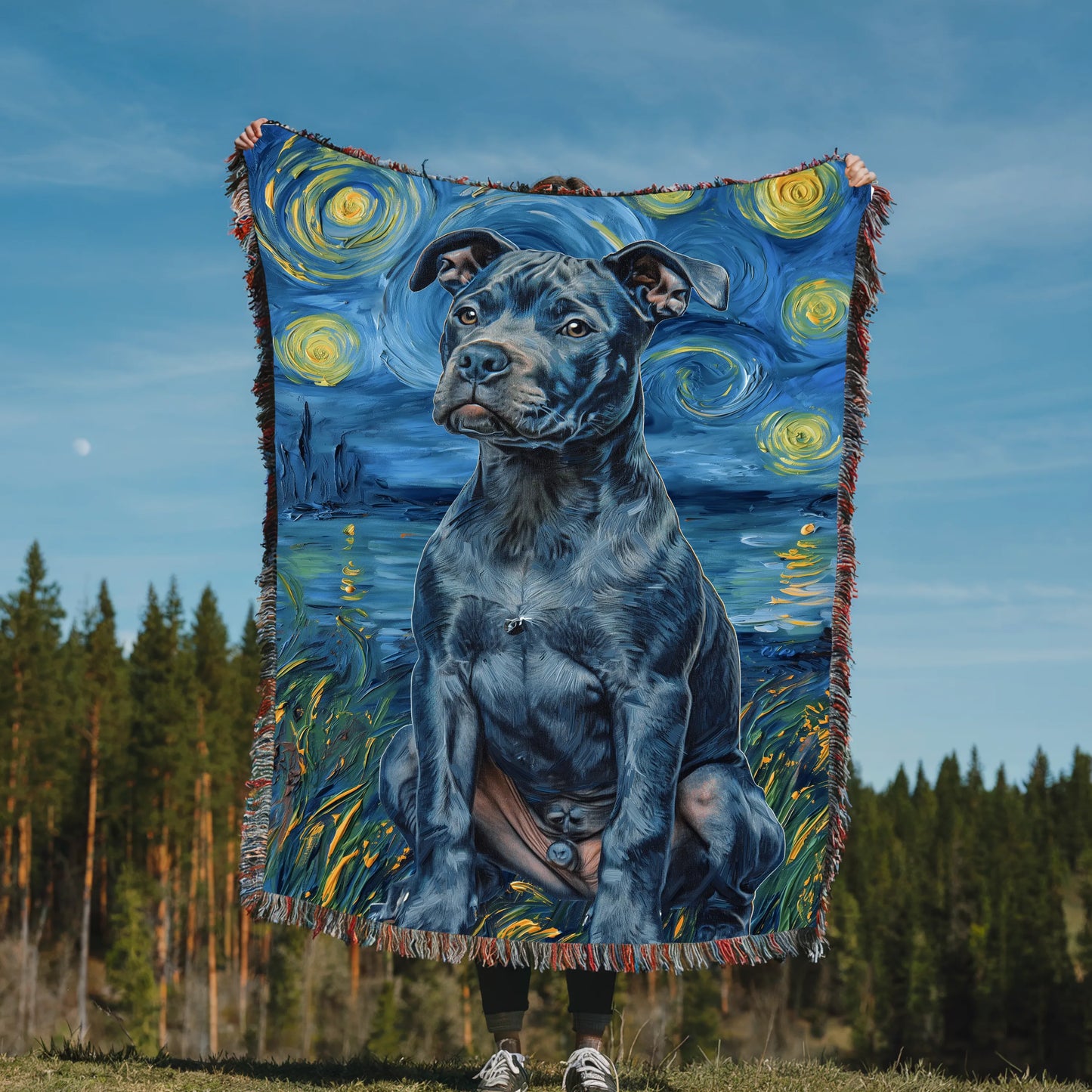 Pitbull Starry Night Woven Blanket-Critter Lane