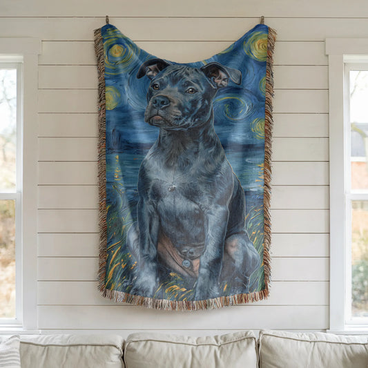 Pitbull Starry Night Woven Blanket-Critter Lane