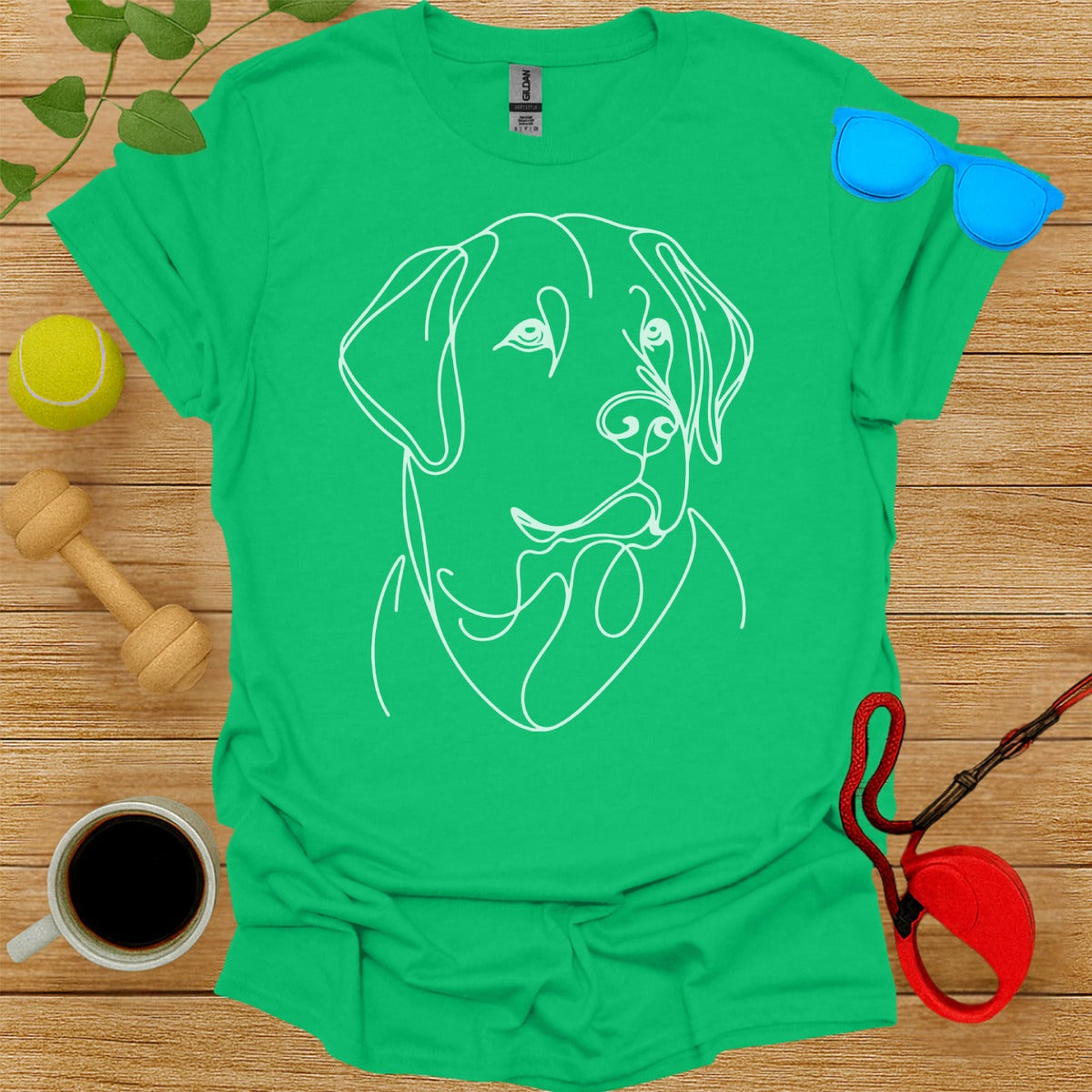 Dog Line Art Graphic Green T-Shirt for Dog Lovers
