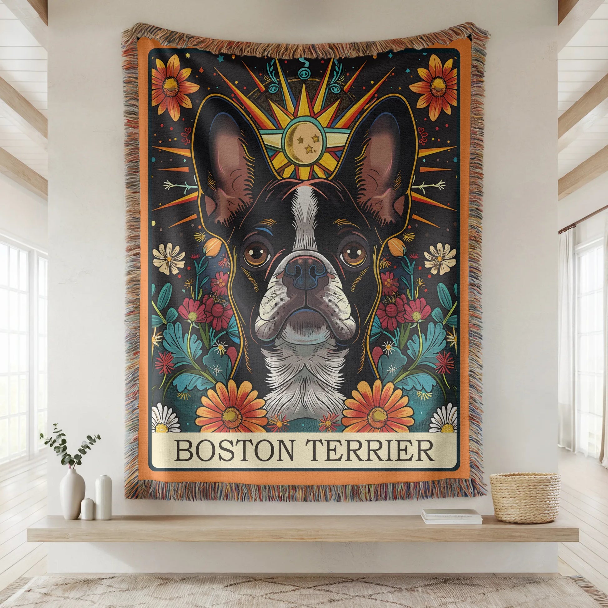 Boston Terrier Tarot Card Woven Blanket-Critter Lane