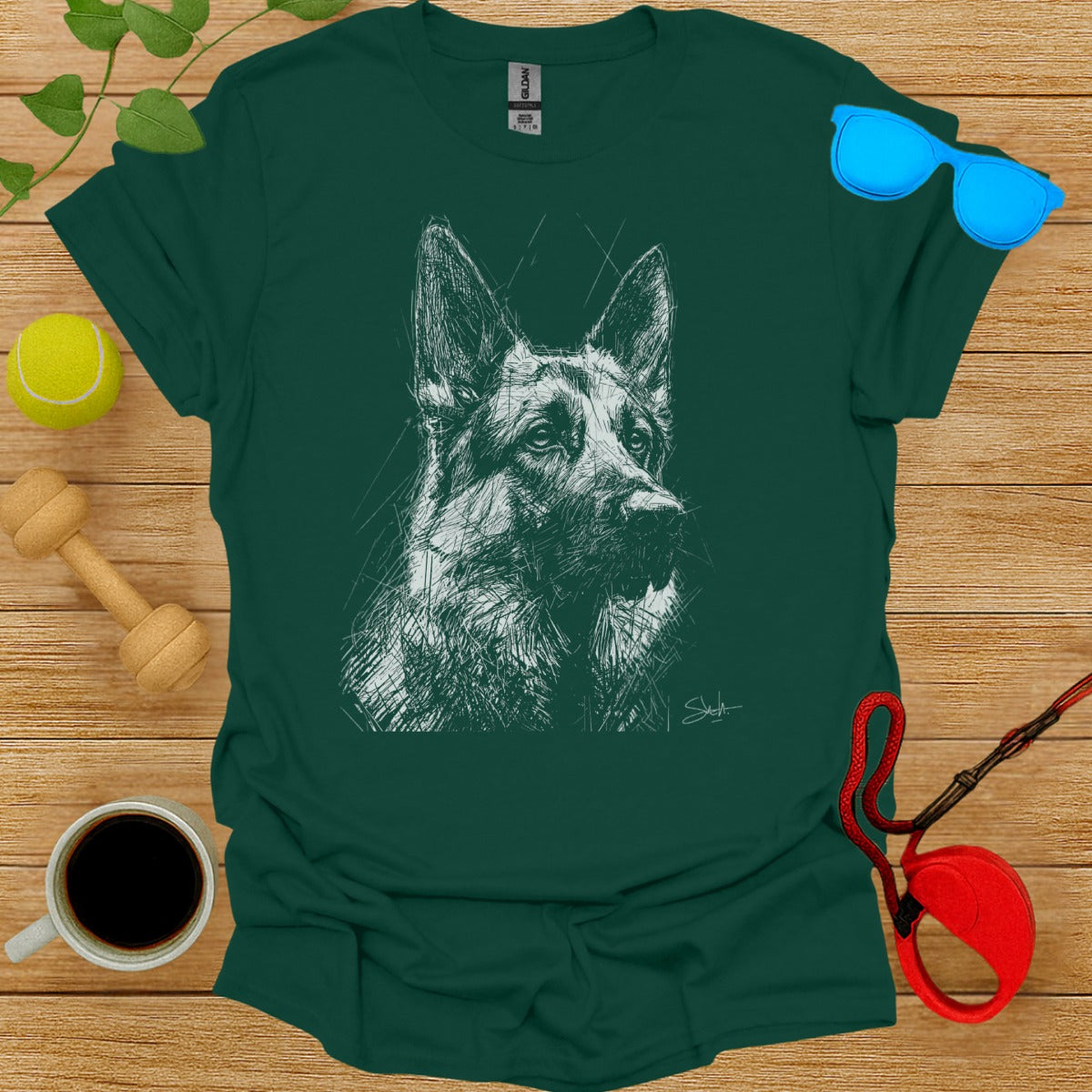 Artistic German Shepherd Graphic T-Shirt for Dog Lovers