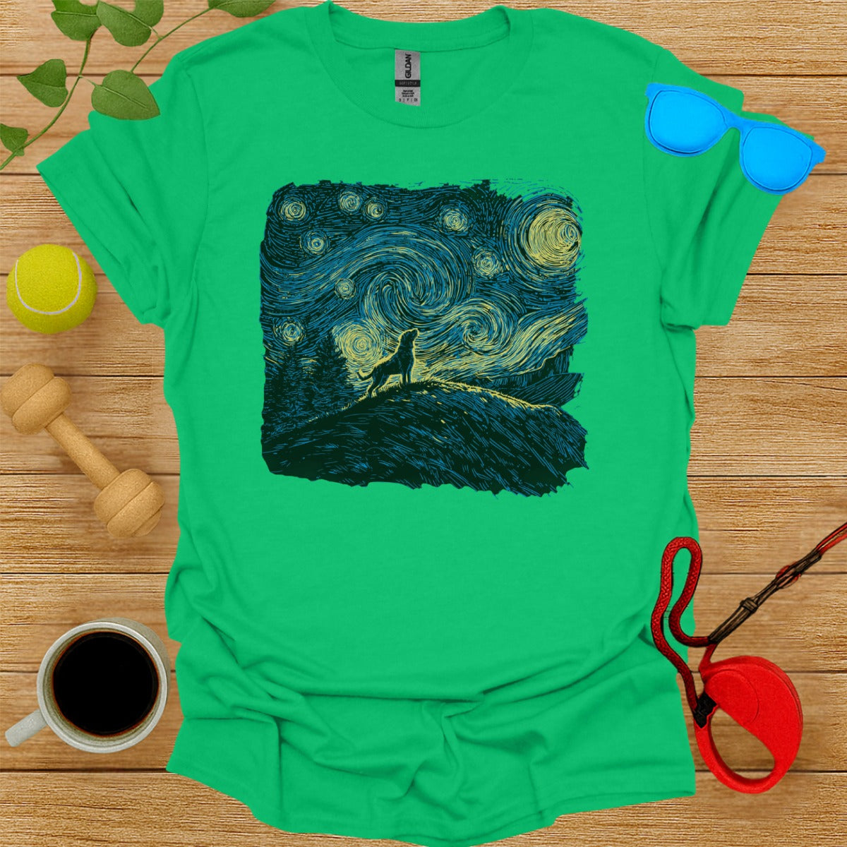 Starry Night Wolf Design Graphic Tee