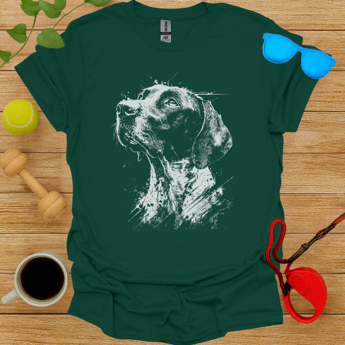 Artistic Dog Illustration Graphic Short Sleeve Shirt