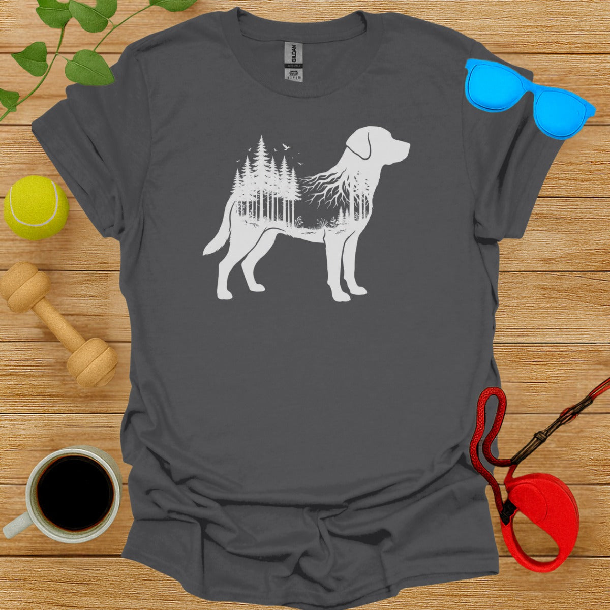 Dog with Forest Graphic on Grey Shirt Product