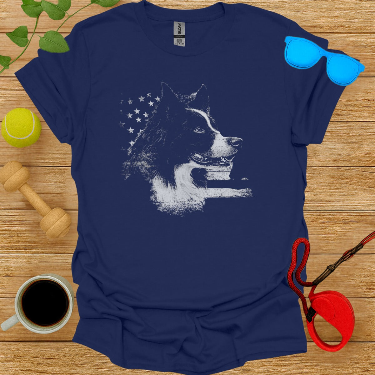 Majestic Dog with American Flag Background Shirt