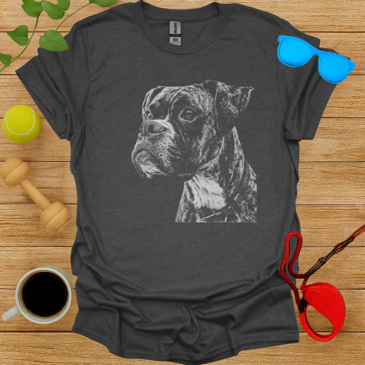 Realistic Sketch Boxer Dog Graphic T-Shirt for Dog Lovers