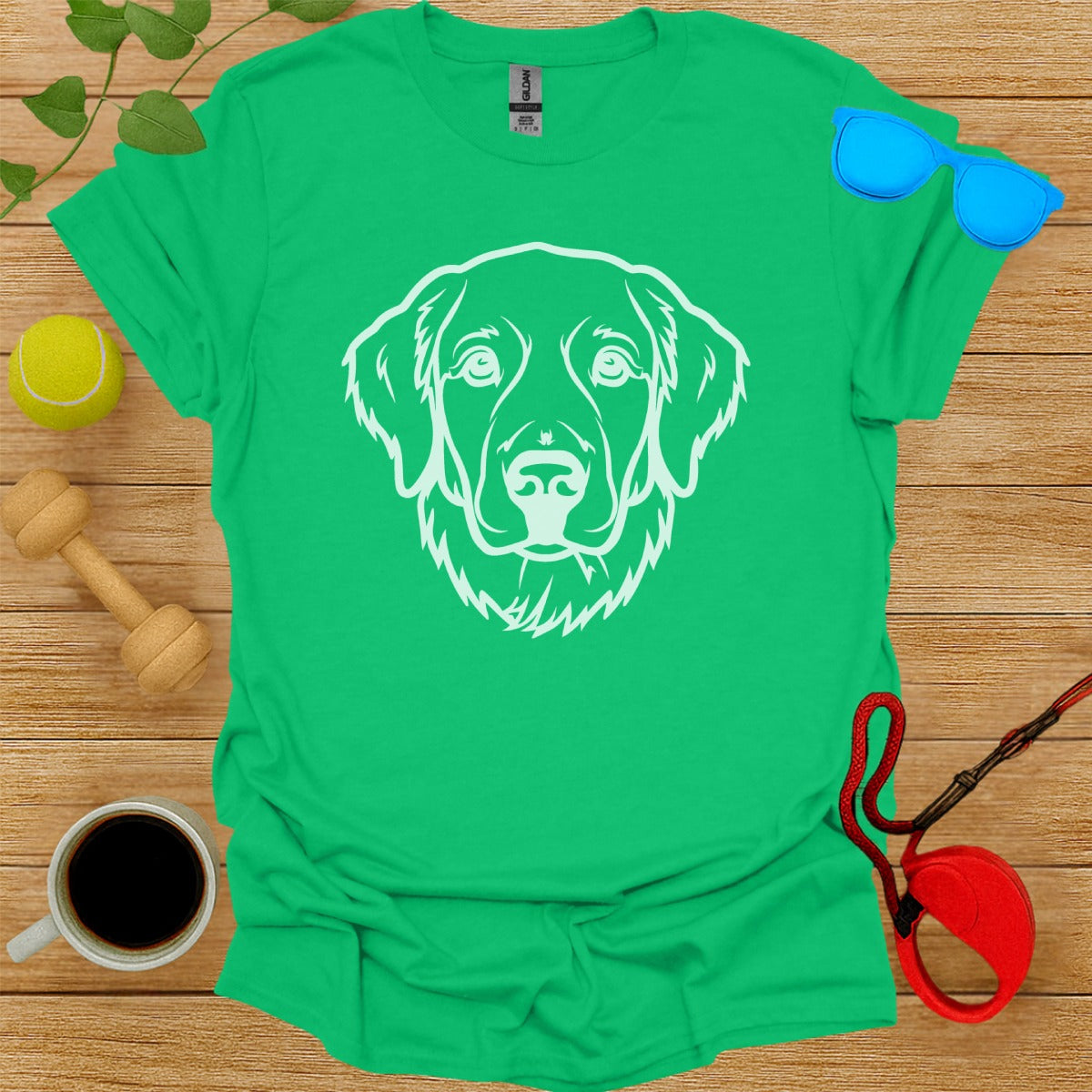 Green T-shirt with White Dog Outline Print trendy tee