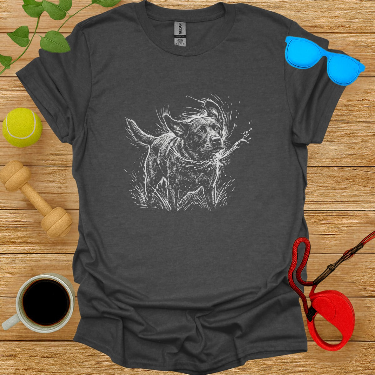 Playful Dog Sketch Dark Grey Graphic T-shirt