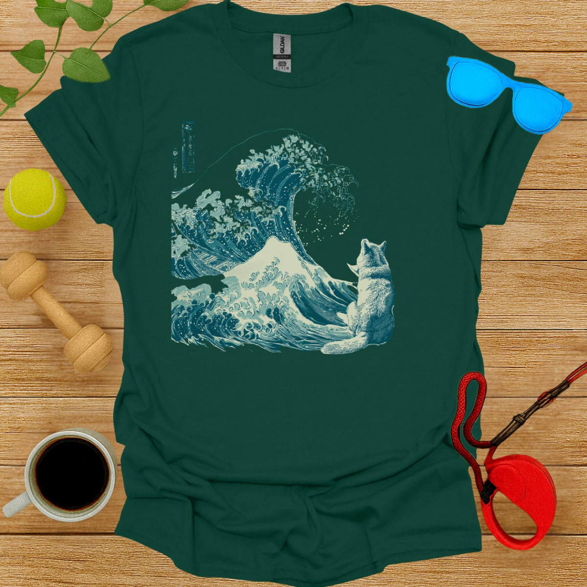 Cat and Wave Graphic Design Tee Shirt for Cat Lovers