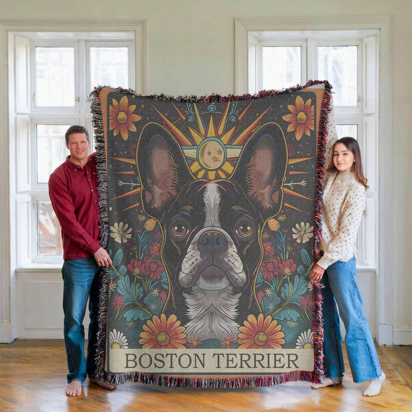 Boston Terrier Tarot Card Woven Blanket-Critter Lane