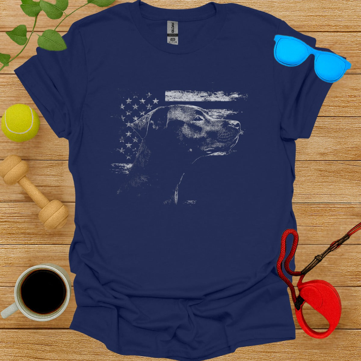 Patriotic American Flag Dog Graphic T-Shirt