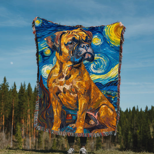 Plump Boxer Starry Night Woven Blanket-Critter Lane