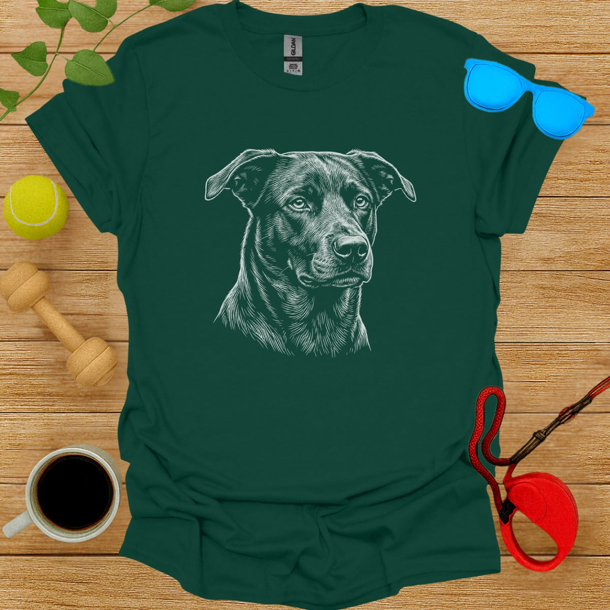 Stylish Green Tee with Dog Sketch Artwork