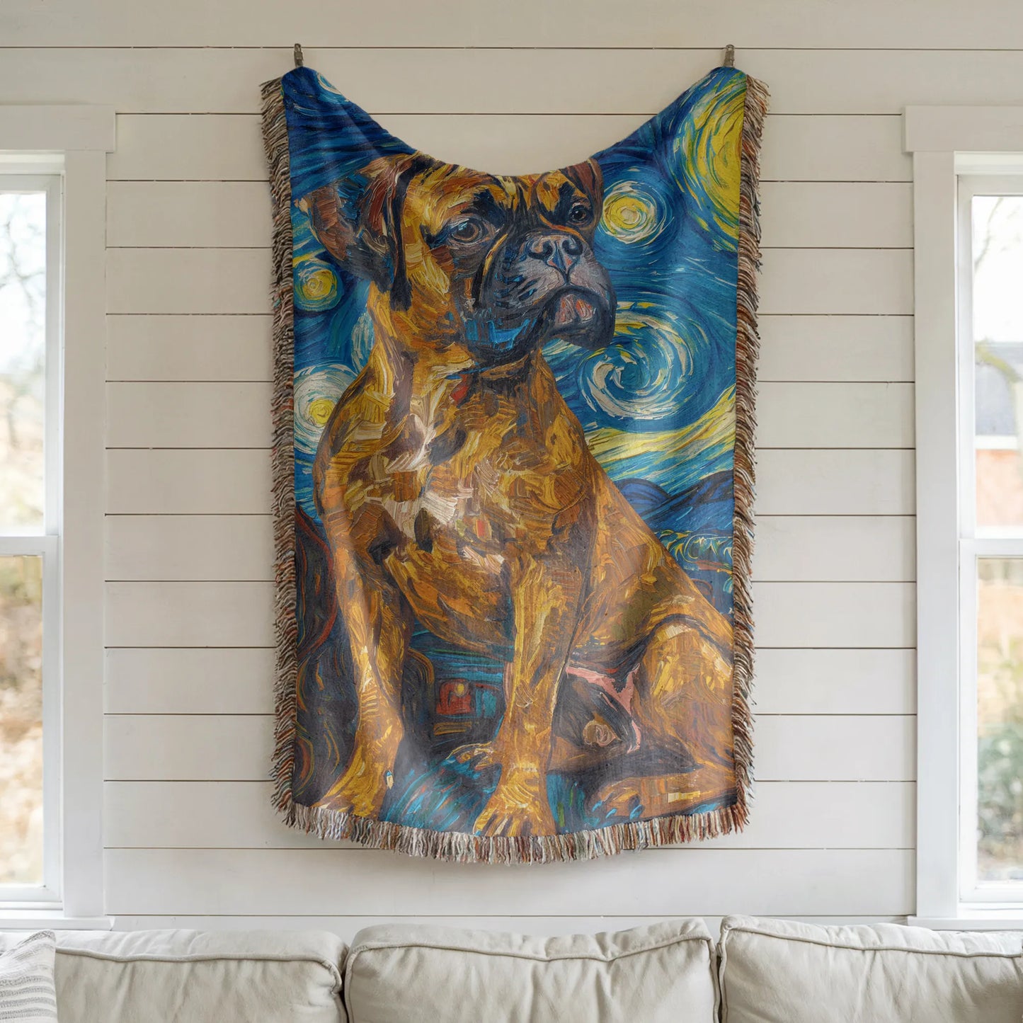 Plump Boxer Starry Night Woven Blanket-Critter Lane