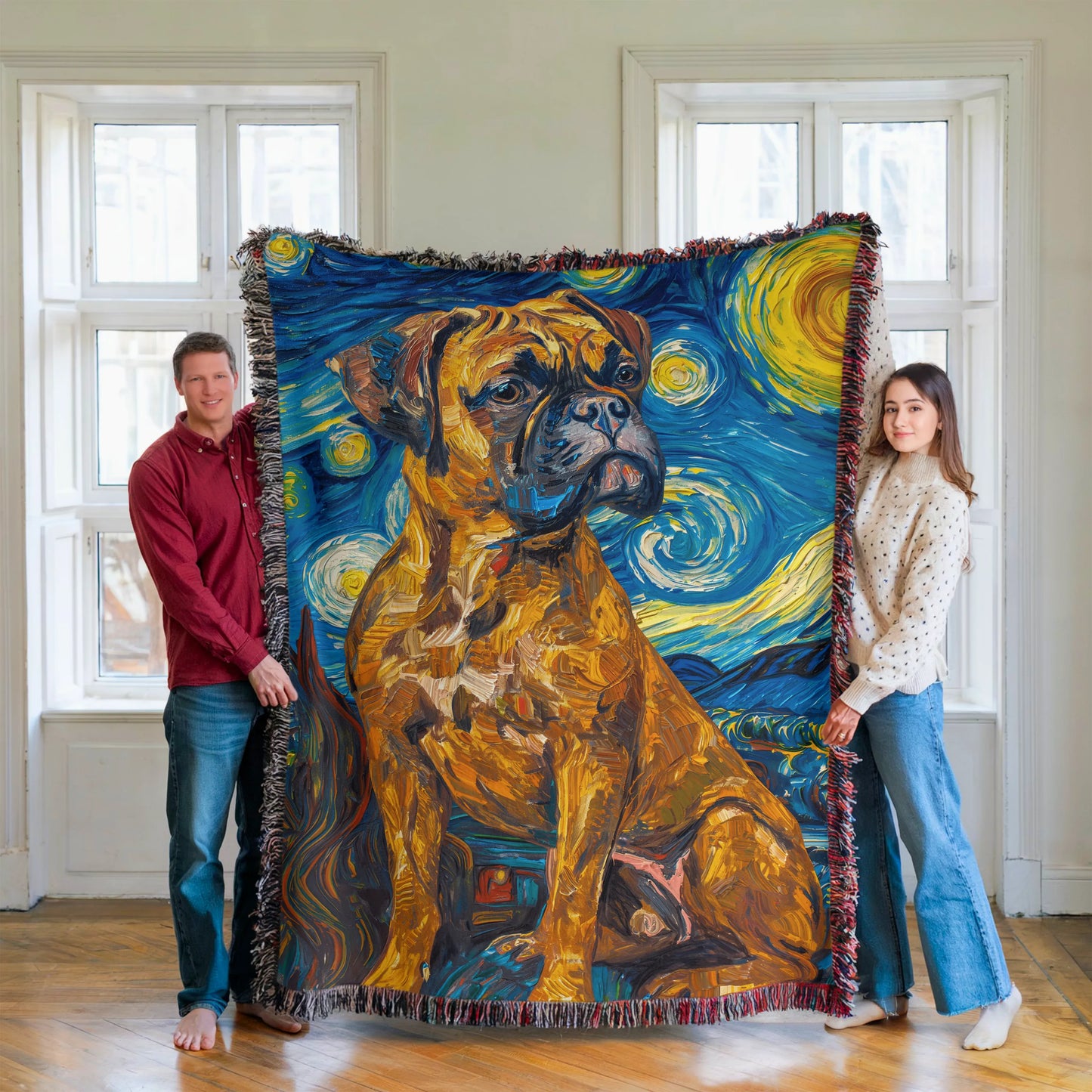 Plump Boxer Starry Night Woven Blanket-Critter Lane