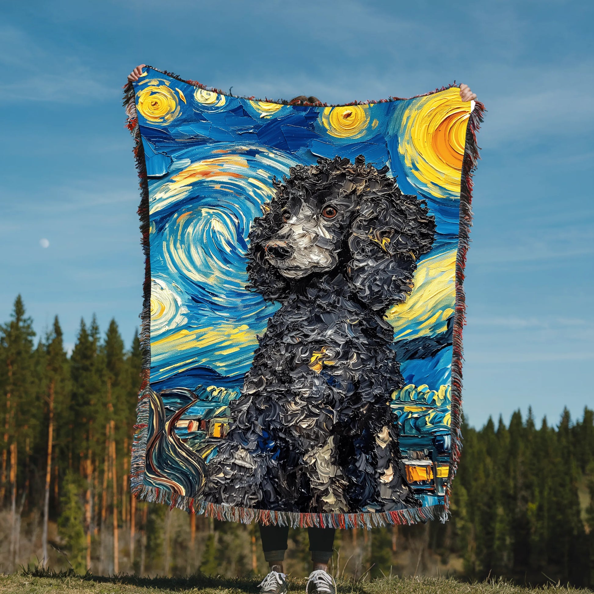 Plump Poodle Starry Night Woven Blanket-Critter Lane
