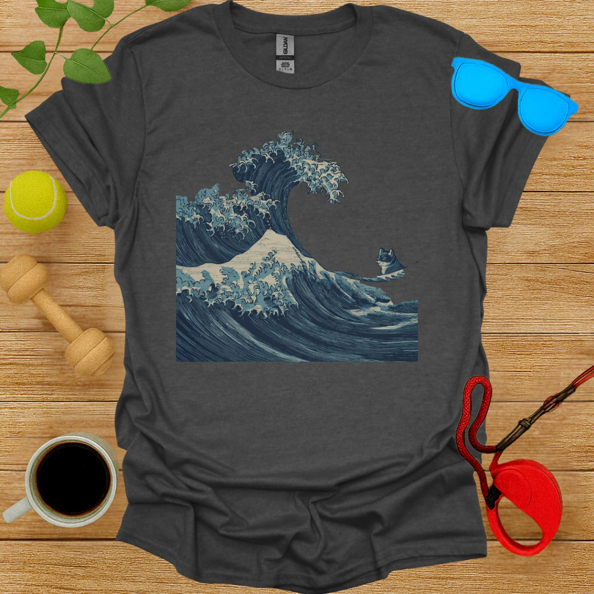 Cat Riding the Great Wave Graphic T-shirt