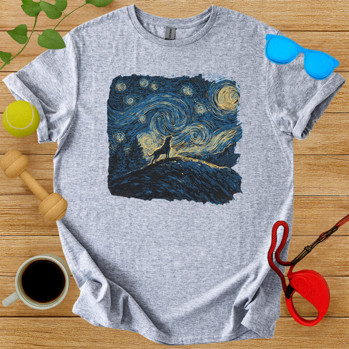 Starry Night Howling Wolf Artistic Shirt