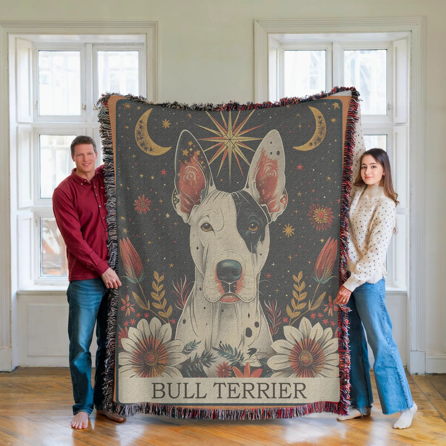 Bull Terrier Tarot Card Woven Blanket-Critter Lane