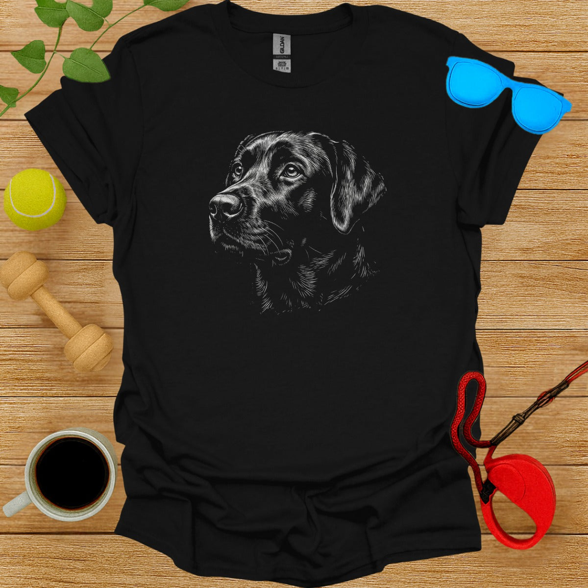 Labrador Head Artwork on Black T-shirt