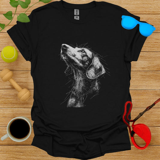 Artistic Dog Sketch Design on Black Shirt