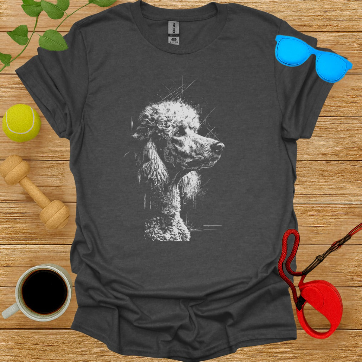 Artistic Poodle Illustration on Dark Grey TShirt Product