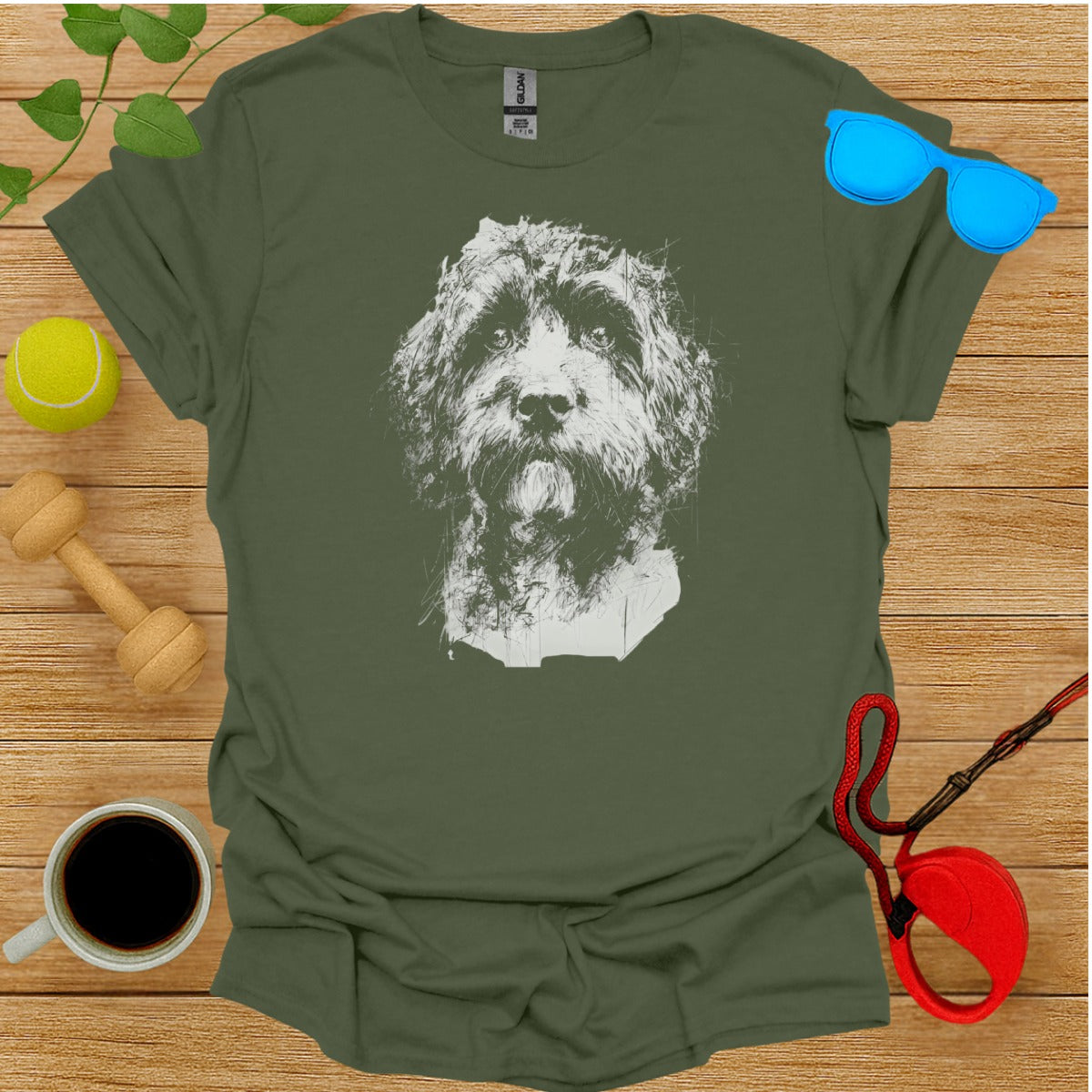 Unique Dog Illustration Forest Green T-shirt