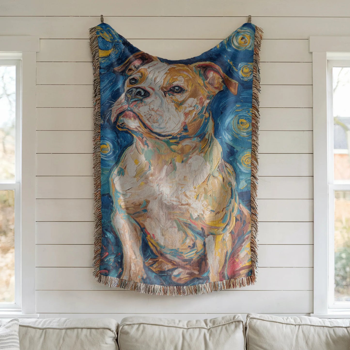 American Bulldog Starry Night Woven Blanket-Critter Lane