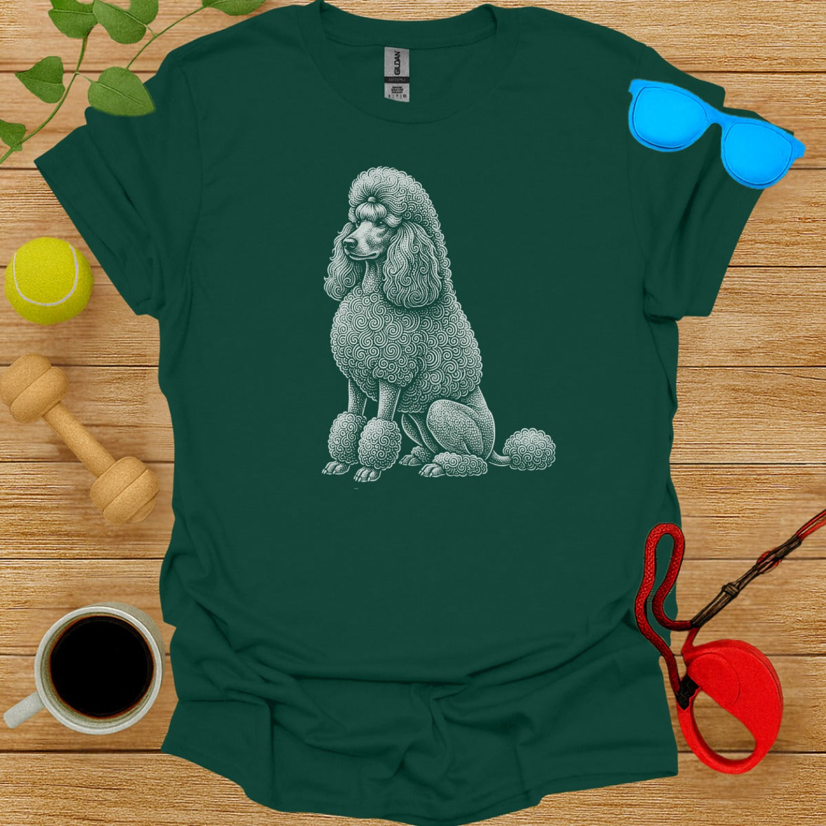 Graphic Poodle Print Green T-Shirt for Dog Lovers