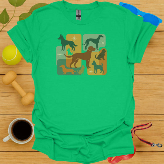 Colorful Dog Silhouettes on Green T-shirt product