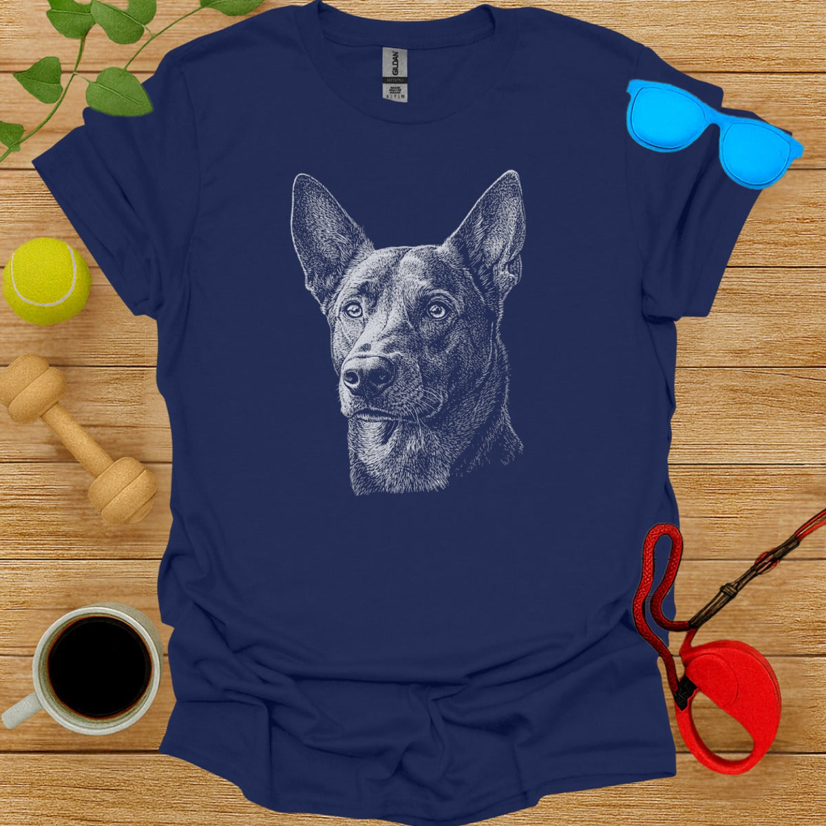 Brilliant Dog Sketch Graphic on Navy Blue T-Shirt