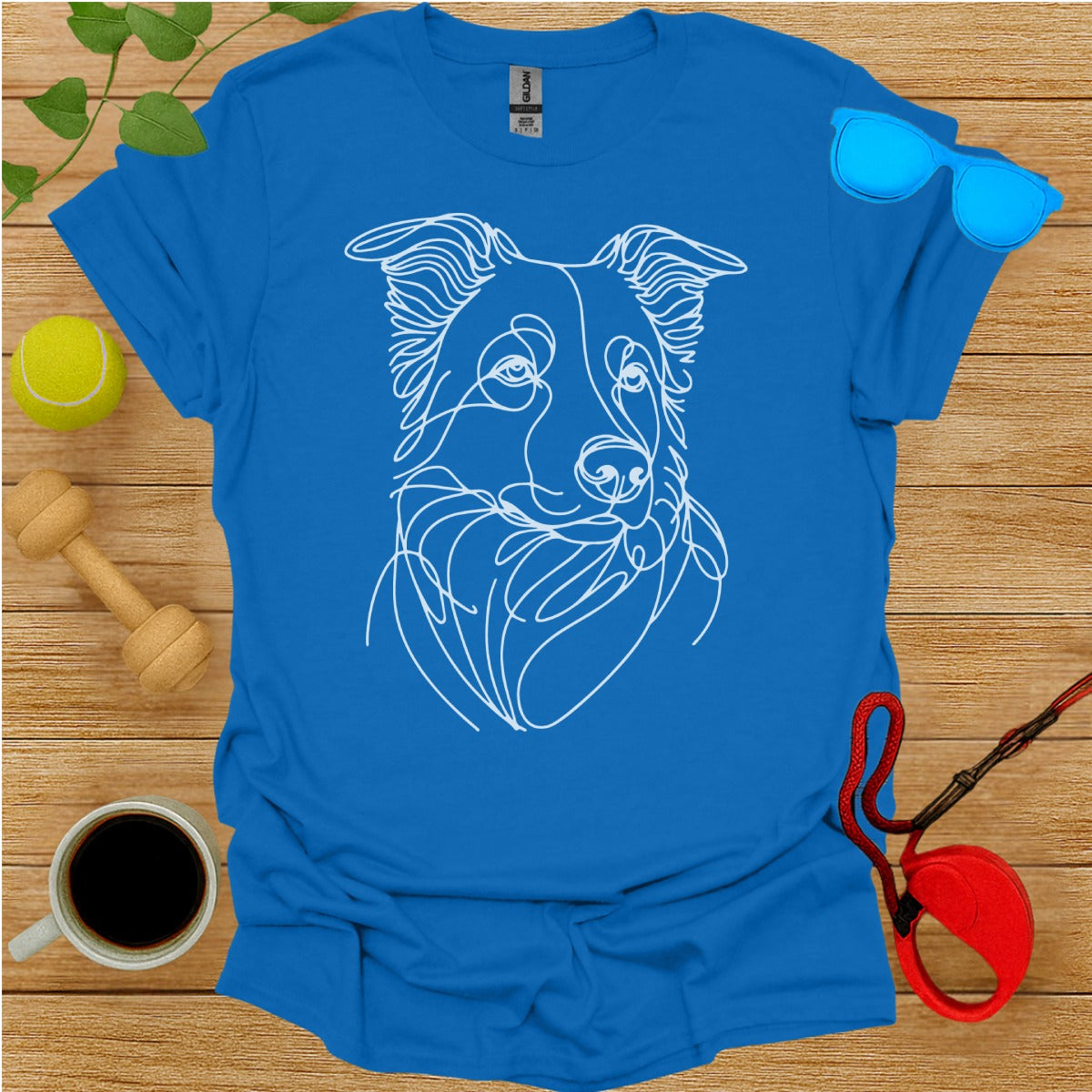 Blue T-shirt with Intricate Dog Line Art Design