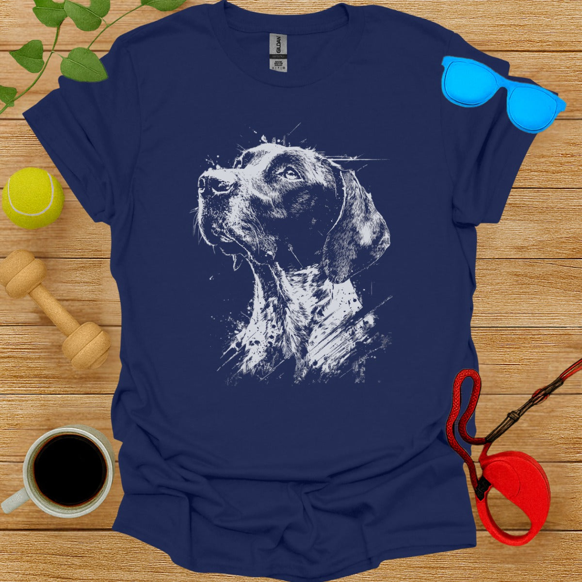 Artistic Dog Illustration on Navy Blue T-Shirt