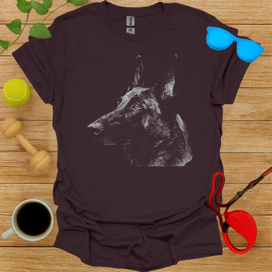 German Shepherd Illustration on Dark Brown Shirt