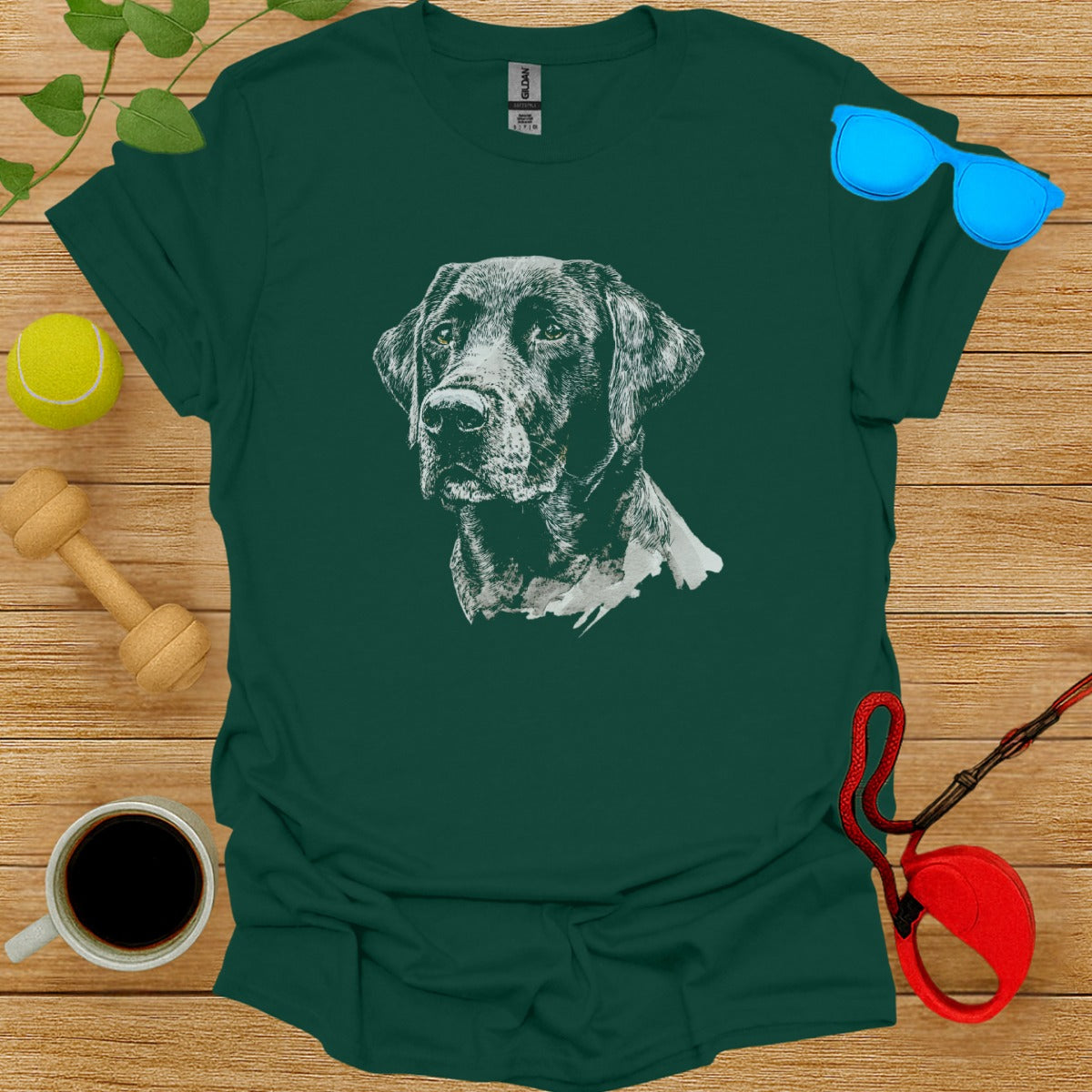 Green T-shirt with Detailed Dog Art Design