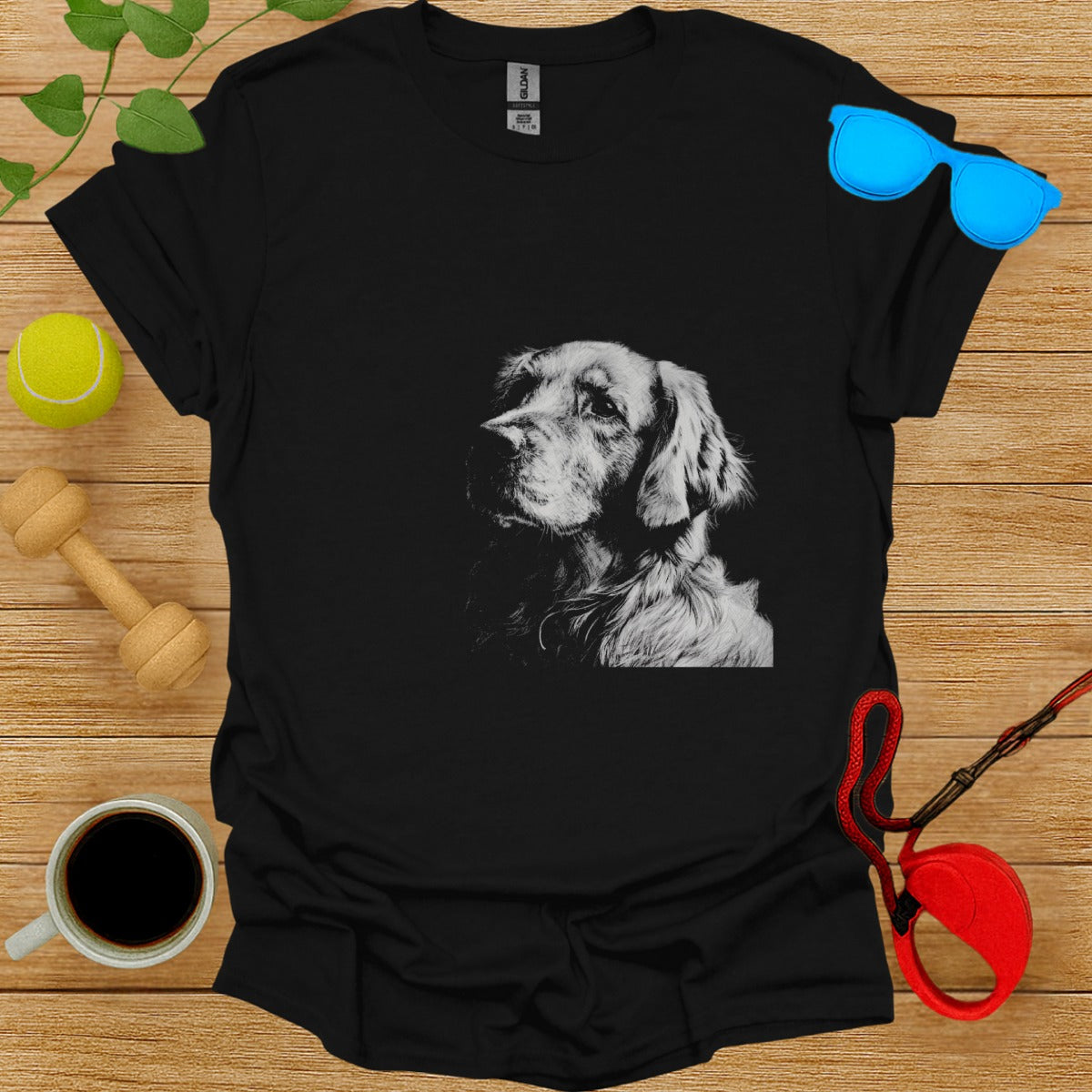 Artistic Black and White Dog Print T-Shirt