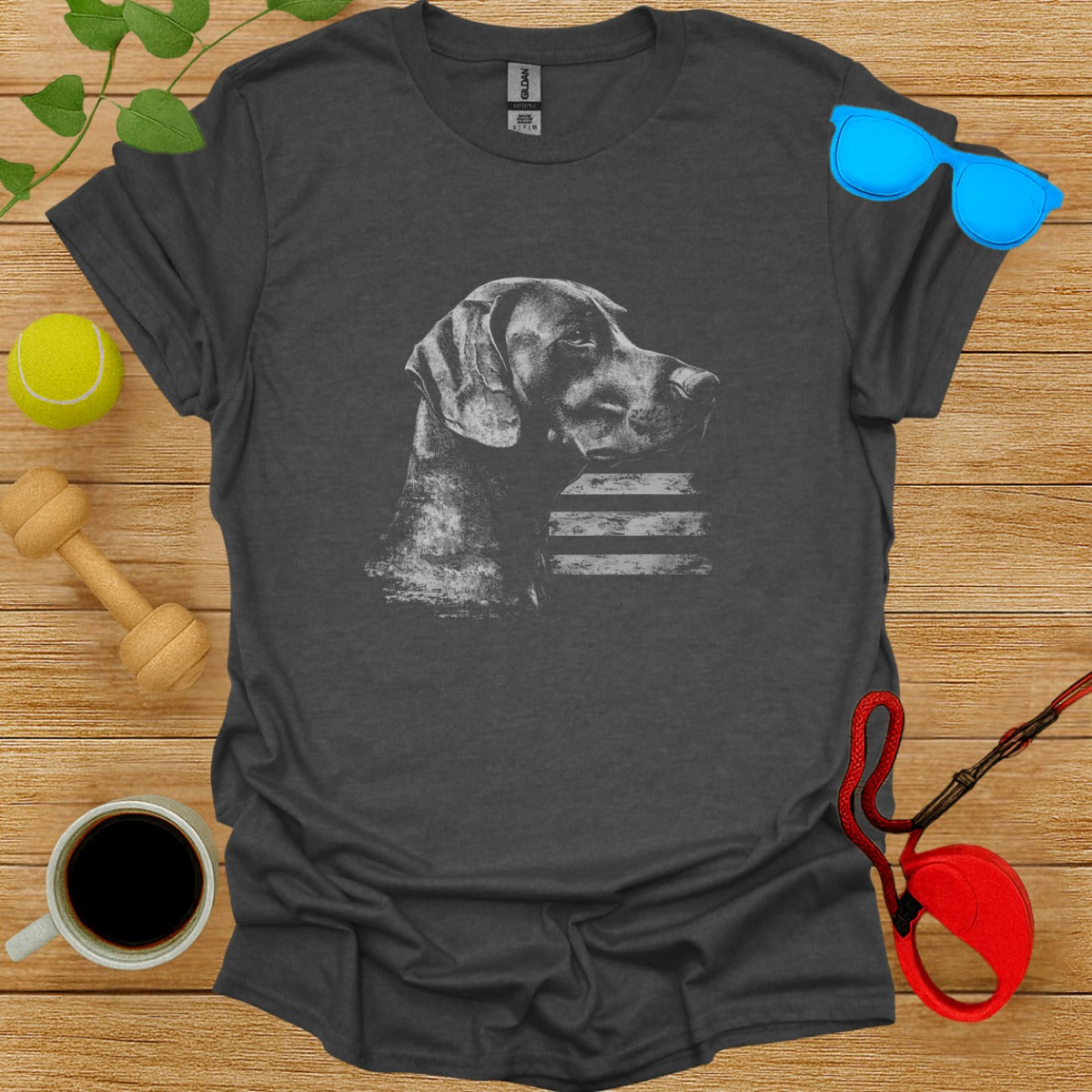 Grayscale Dog Head with Subtle Stripes Design Shirt