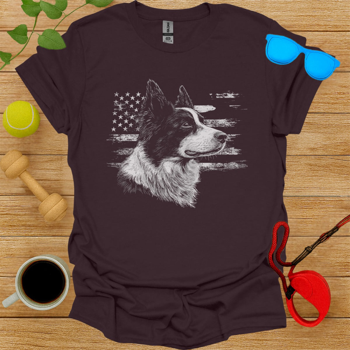 American Flag Design Border Collie Graphic T-Shirt