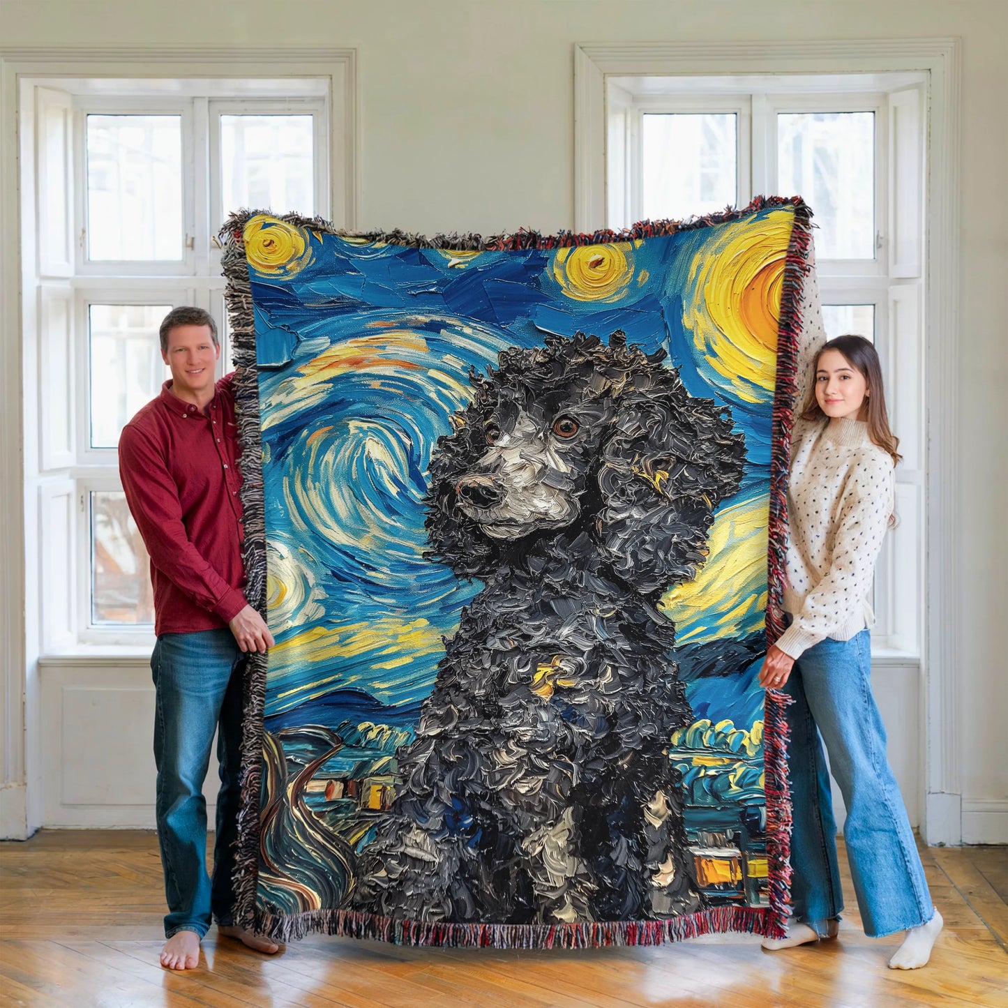 Plump Poodle Starry Night Woven Blanket-Critter Lane