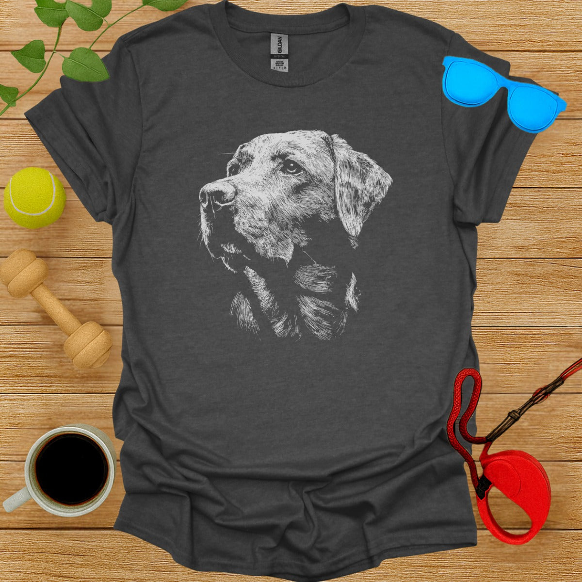 Realistic Dog Portrait Graphic On Gray T-Shirt