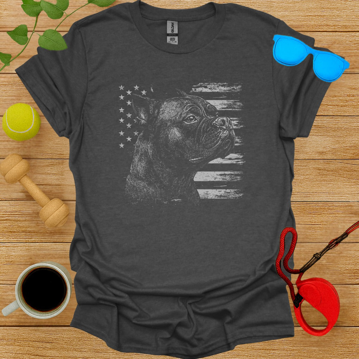 American Flag Dog Silhouette Printed Graphic T-shirt