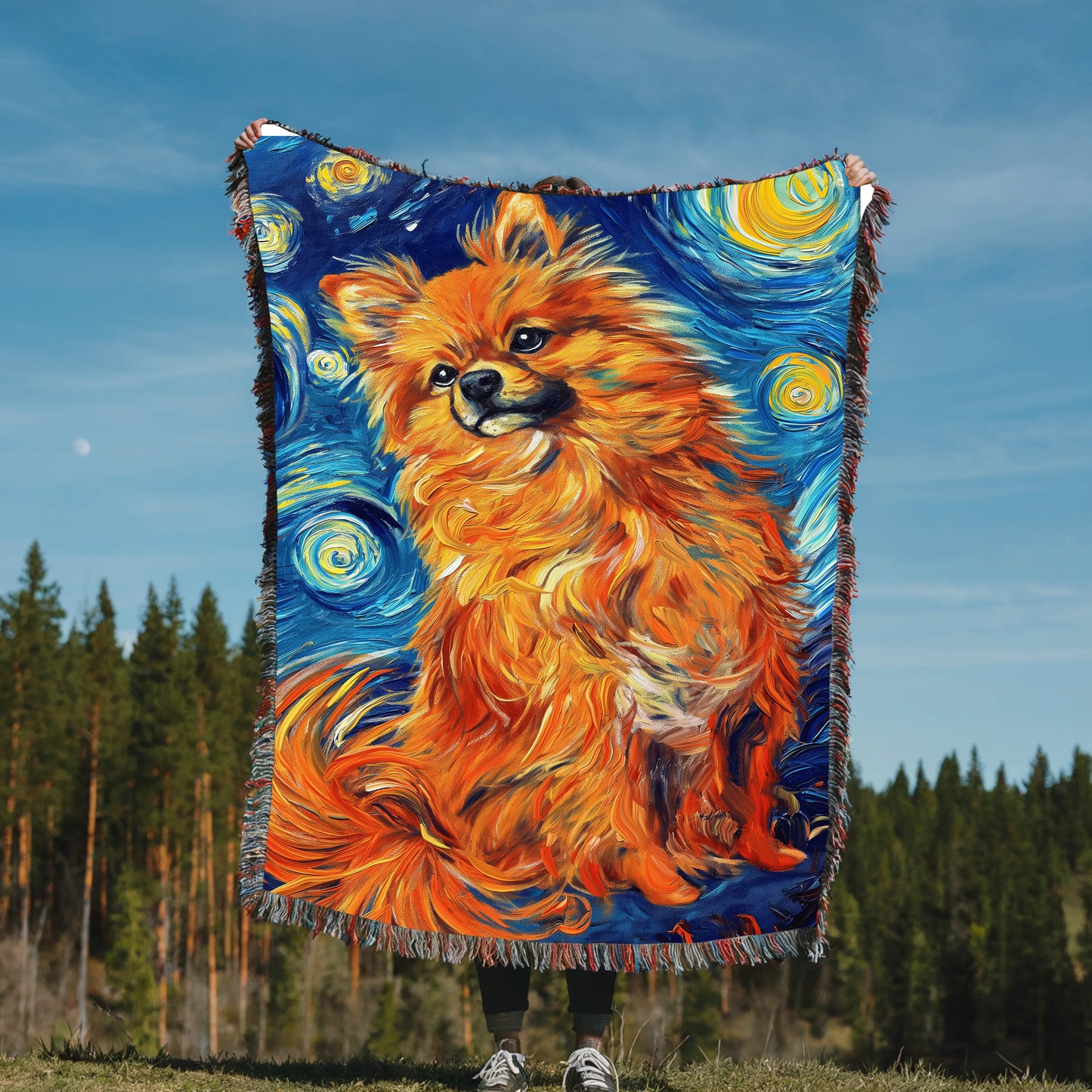 Pomeranian Starry Night Woven Blanket-Critter Lane