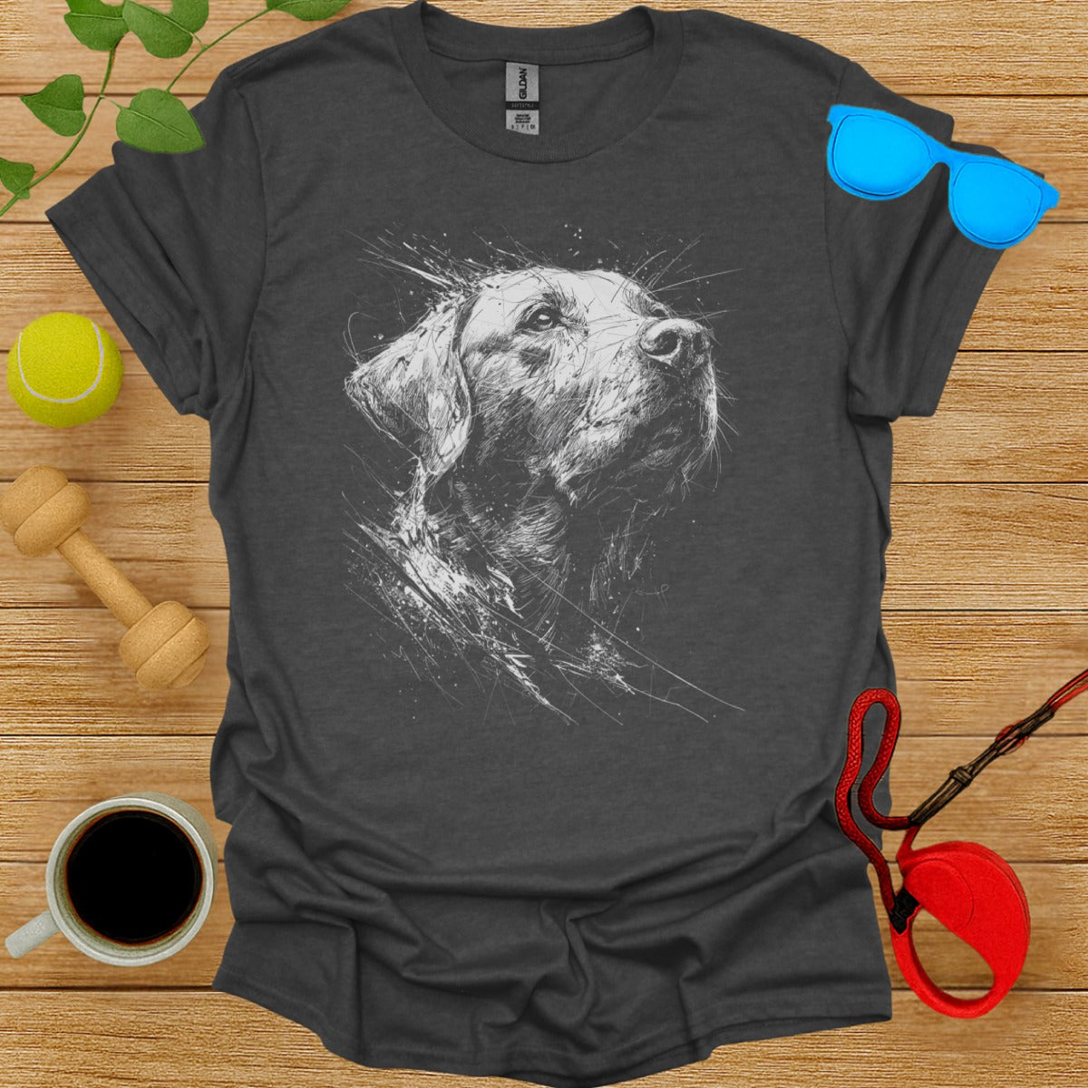 Realistic Dog Sketch Print Charcoal Color T-Shirt