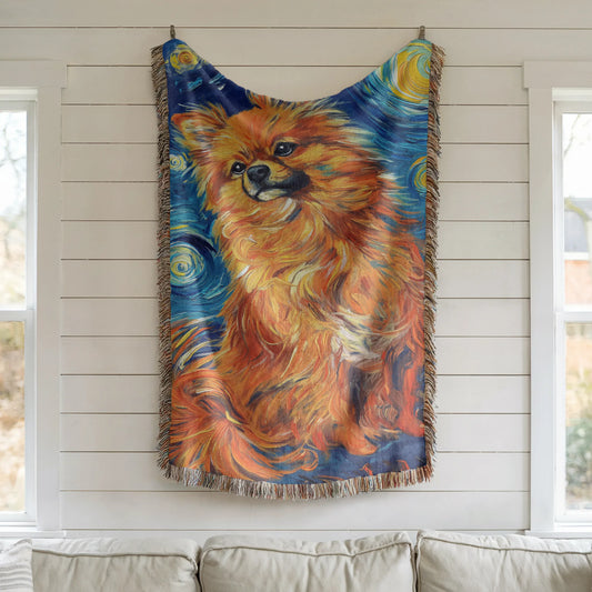 Pomeranian Starry Night Woven Blanket-Critter Lane
