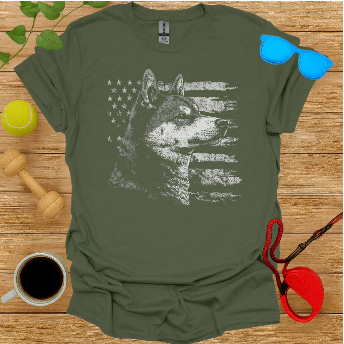 Patriotic American Flag Design Husky Print T-shirt
