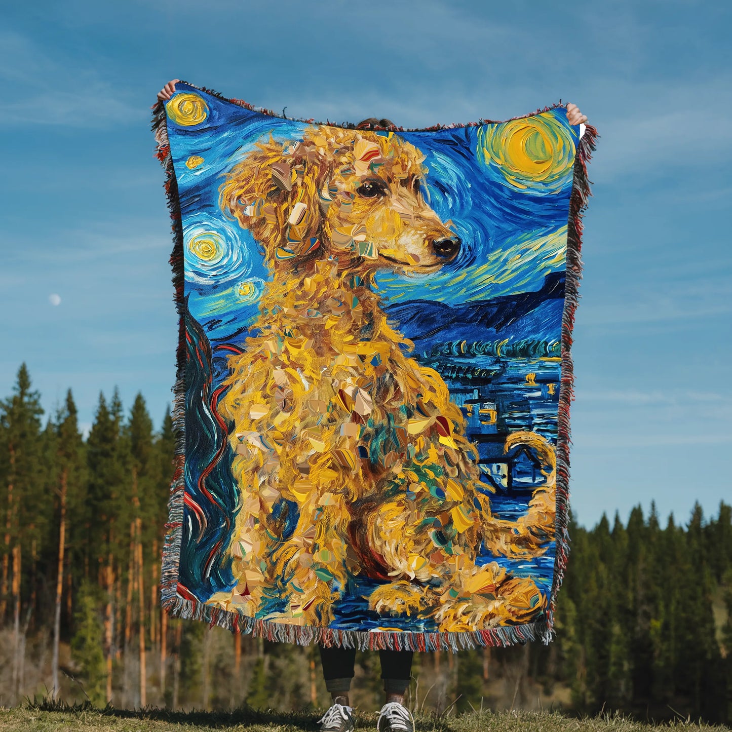 Poodle Starry Night Woven Blanket-Critter Lane
