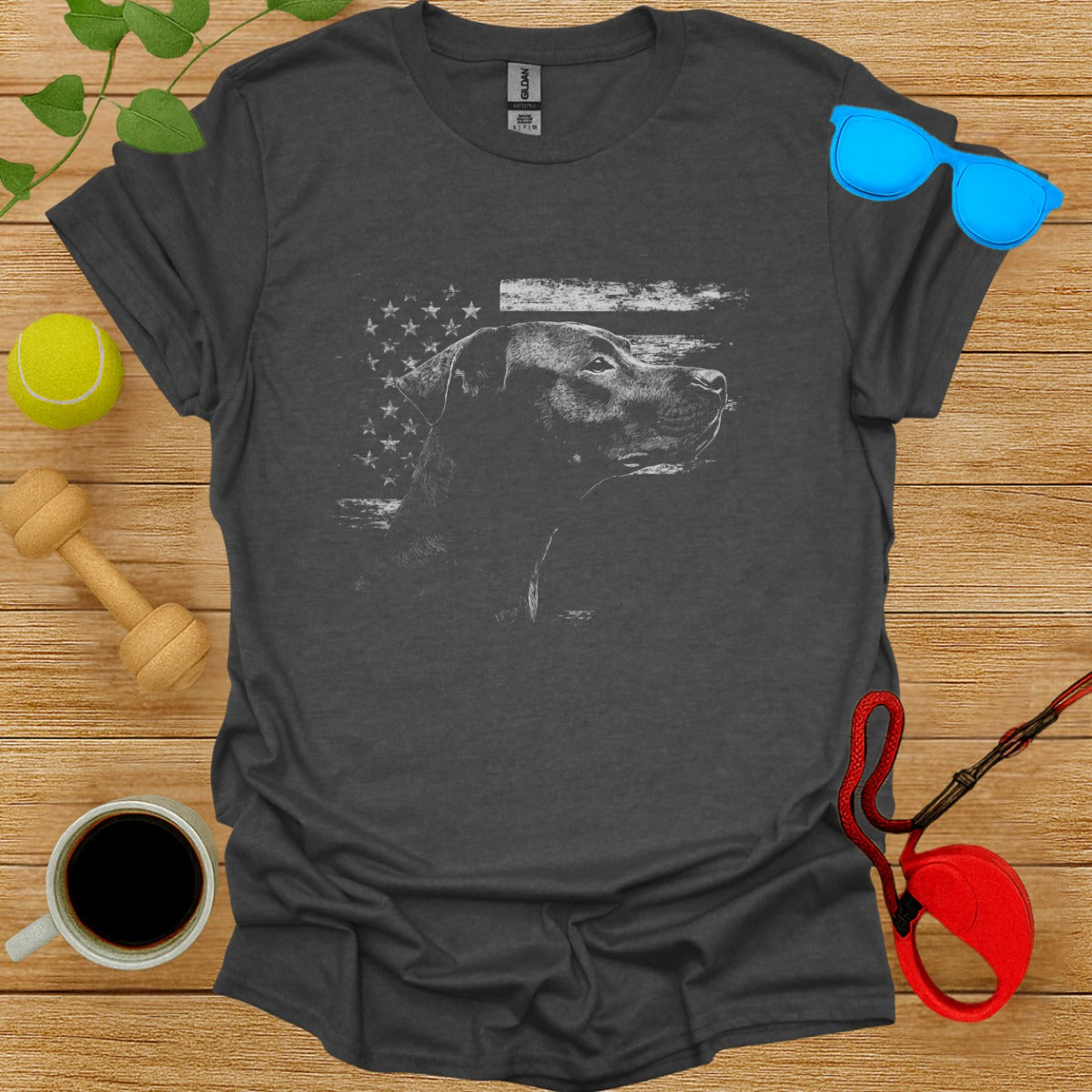 American Flag Pitbull Black T-Shirt for Dog Lovers