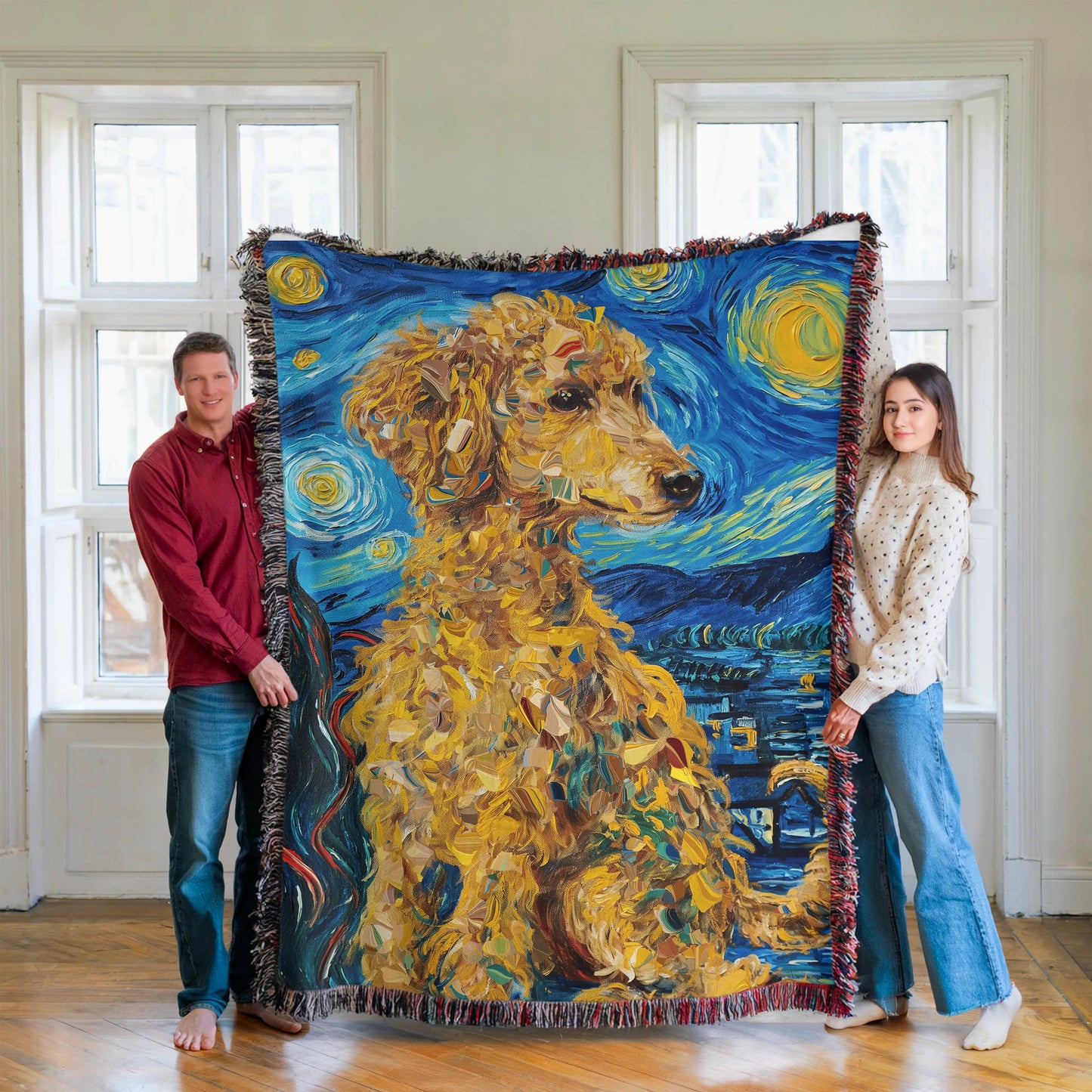 Poodle Starry Night Woven Blanket-Critter Lane